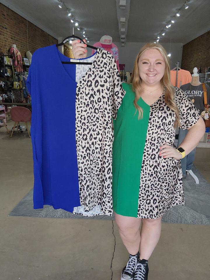 Leopard Print Color Block Dress