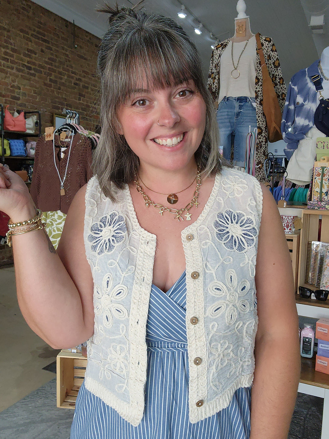 Mix Media Floral Crochet Vest