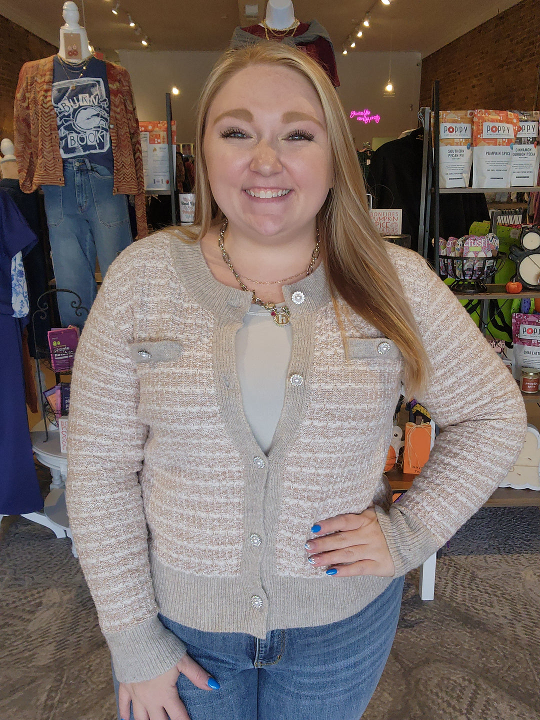Pearl Button Grey Stripe Cardigan