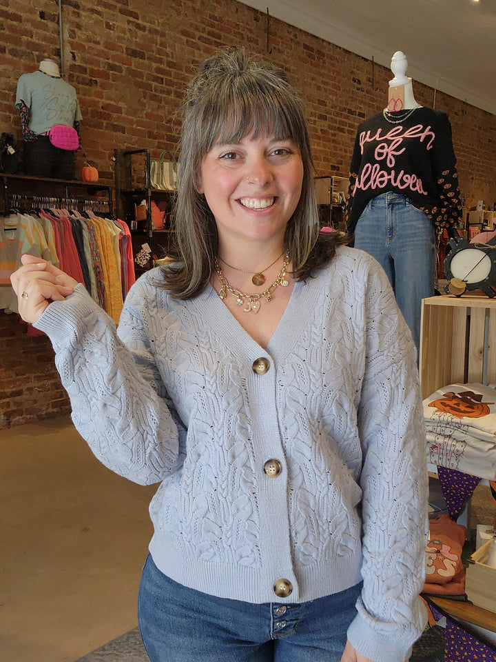 Blue Cable Knit Cardigan