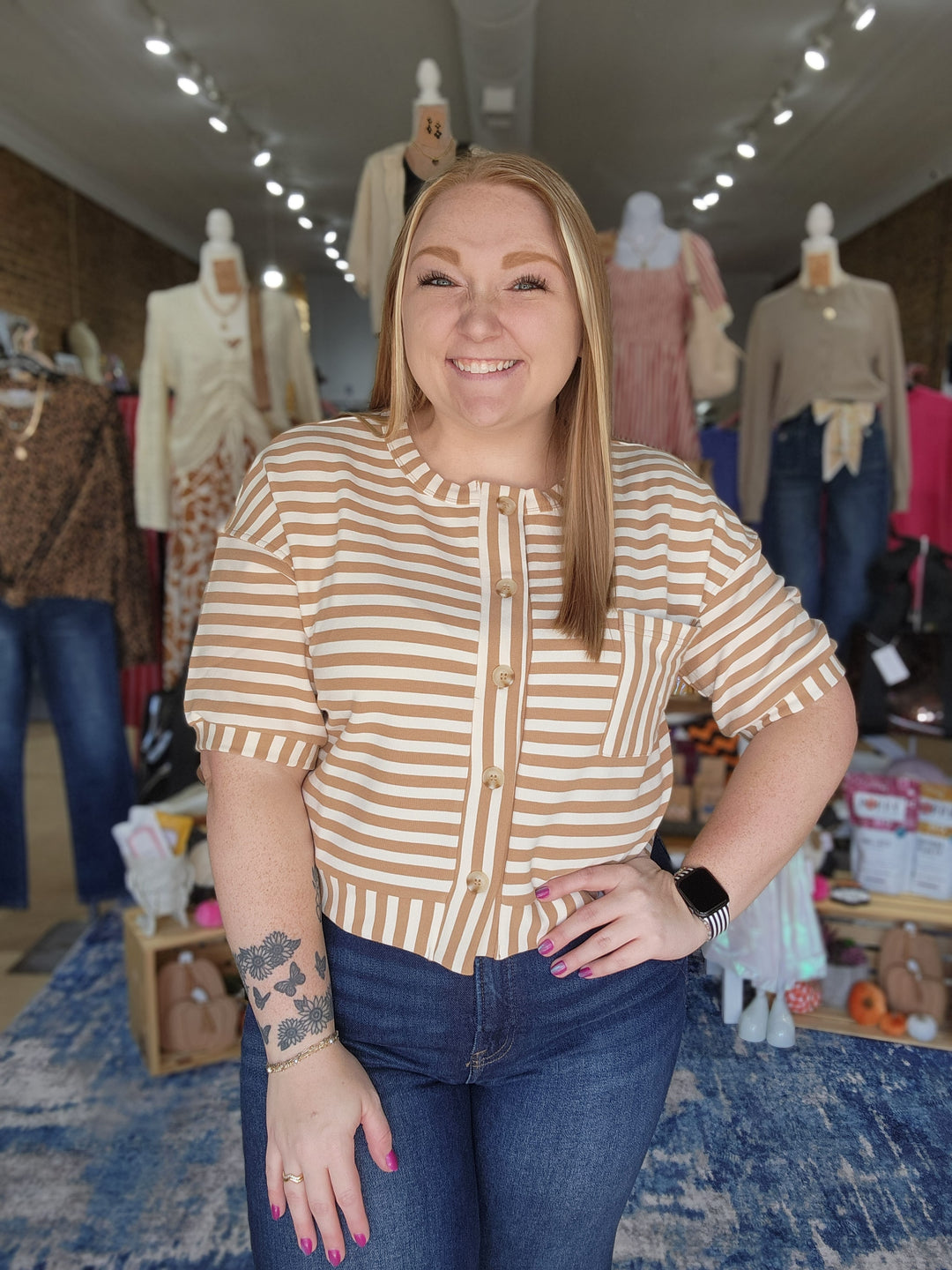 Stripe Pattern Button Down Top