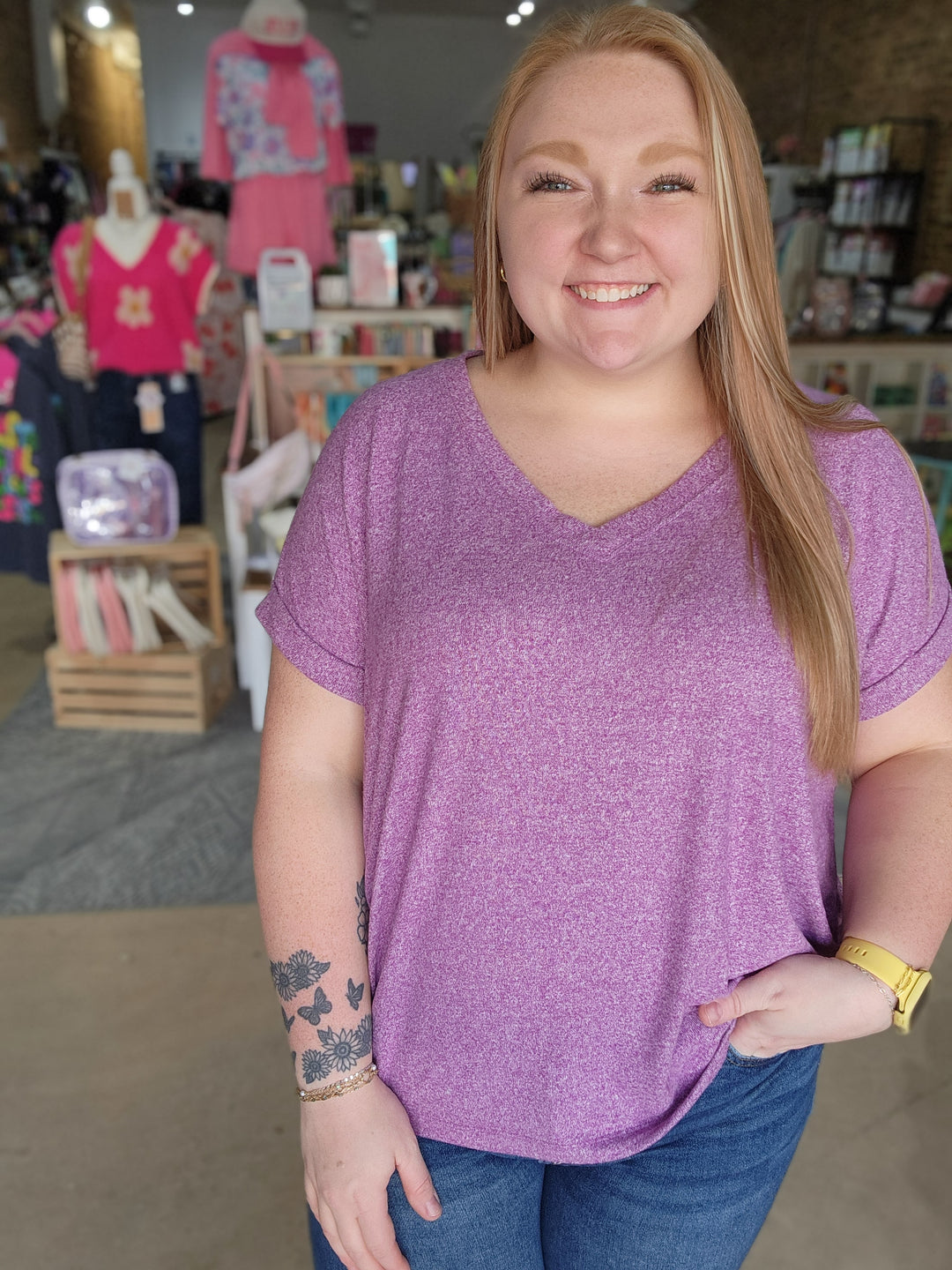 Plum Dreamy V-Neck Tee