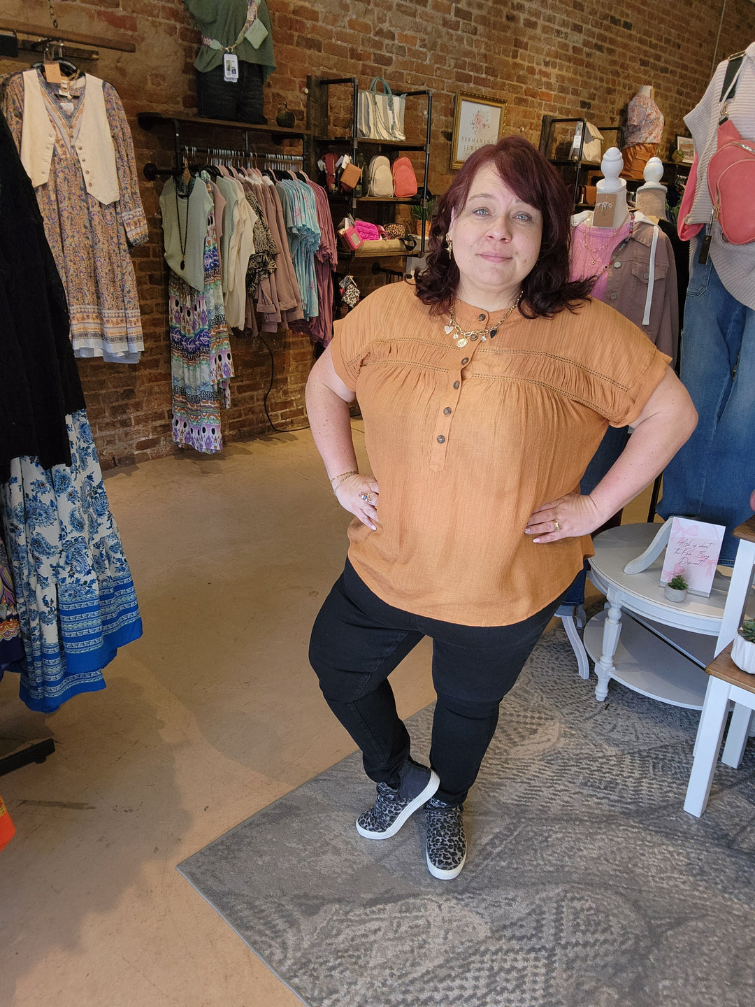 Eyelet Trim Half Button Top