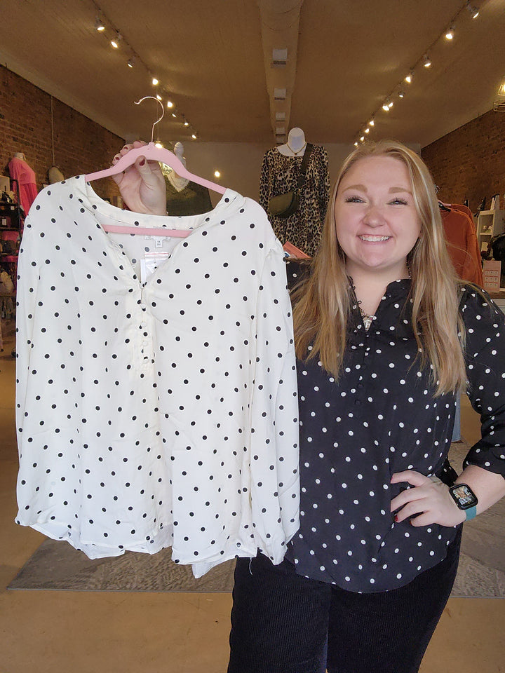 Plus Polka Dot Henley Blouse