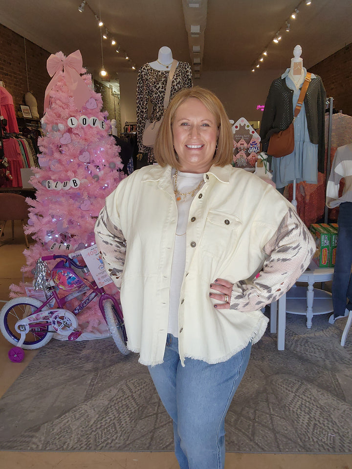 Knit Sleeve Denim Shacket