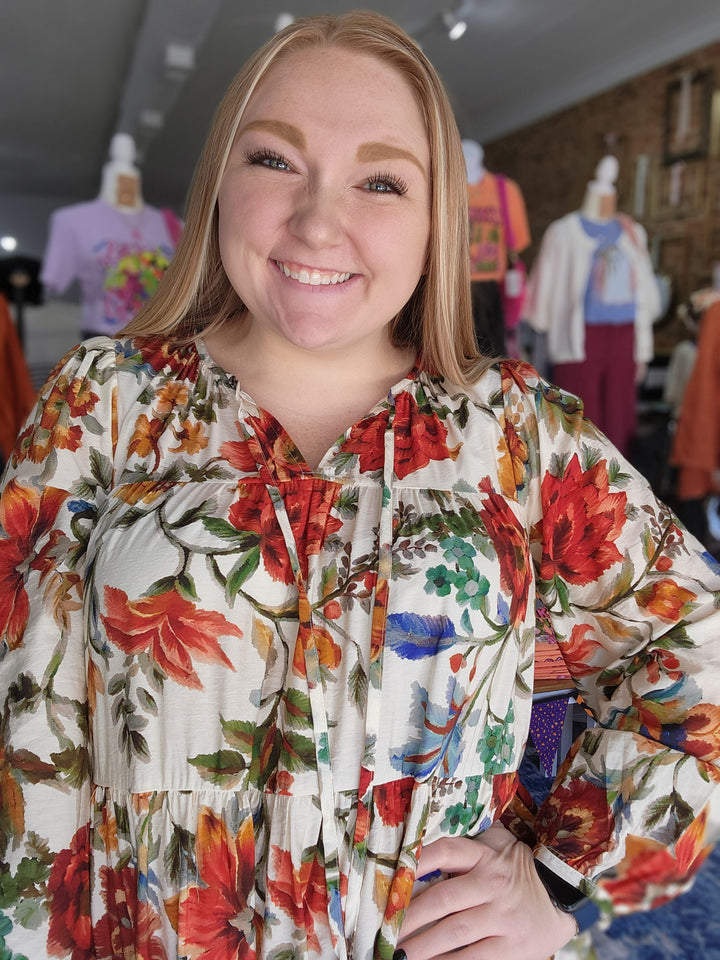 Fall Floral Tassel Dress