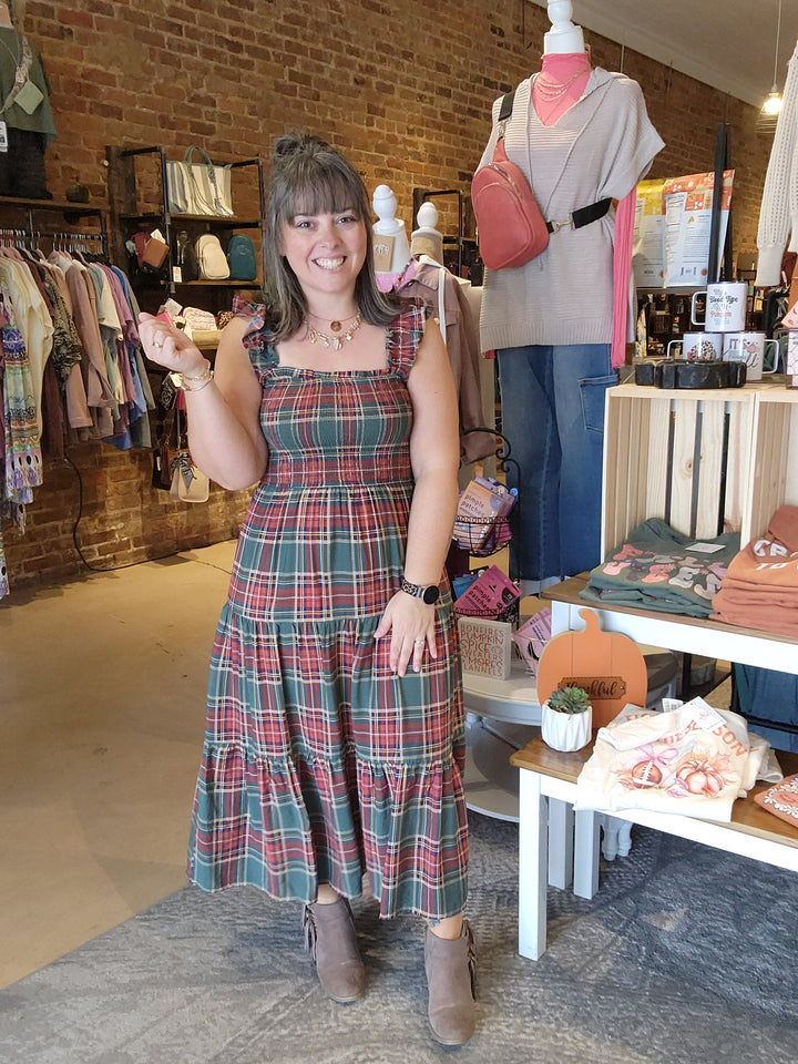 Plaid Smocked Midi Dress