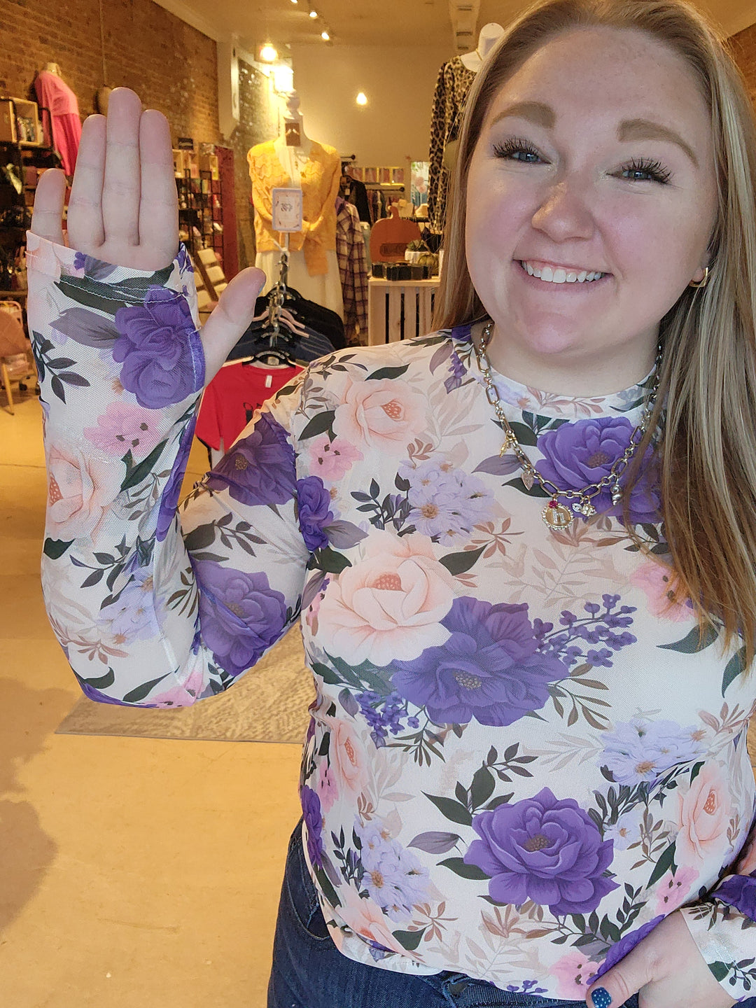 Purple Floral Mesh Shirt