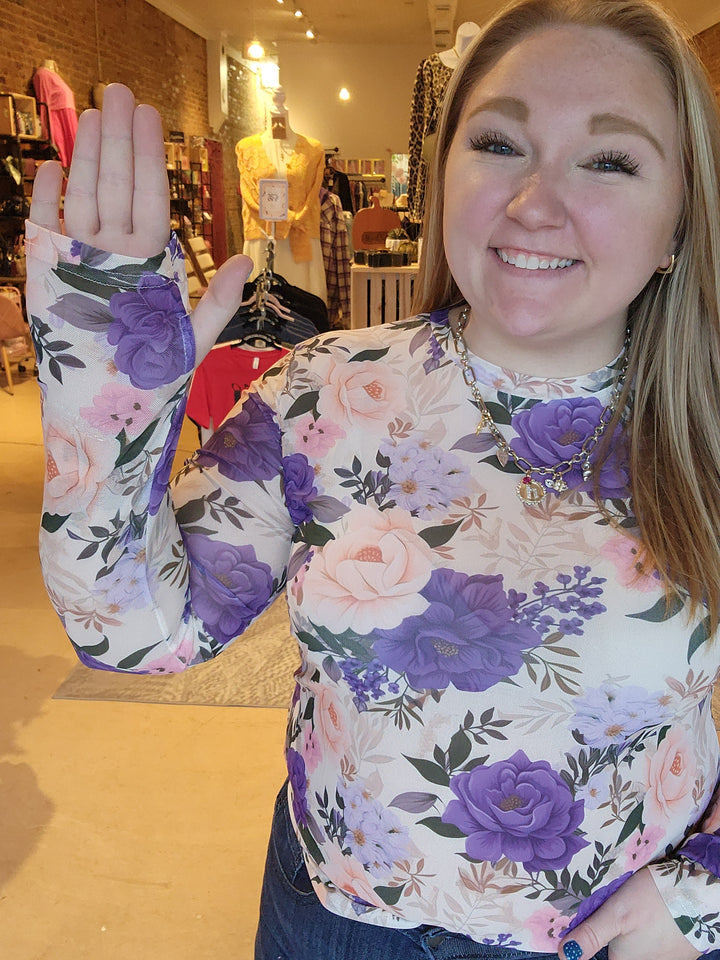 Purple Floral Mesh Shirt