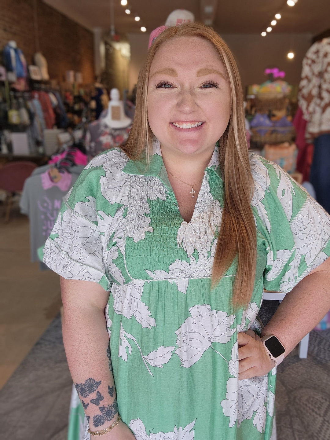 Floral Puff Sleeve Midi Dress