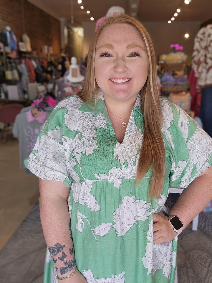 Floral Puff Sleeve Midi Dress