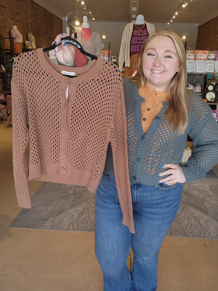 Open Weave Button Up Cardigan