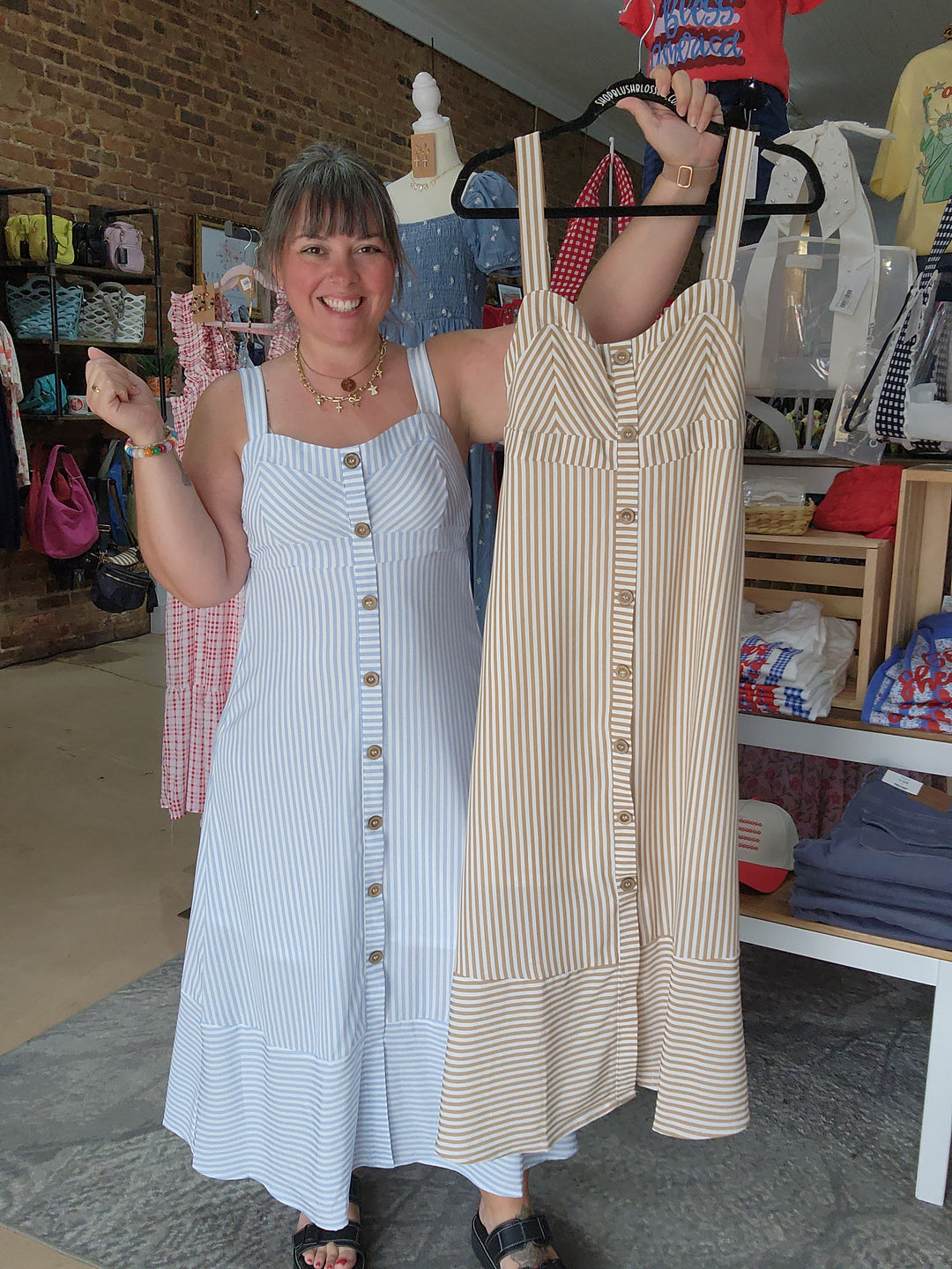 Stripe Sweetheart Button Dress
