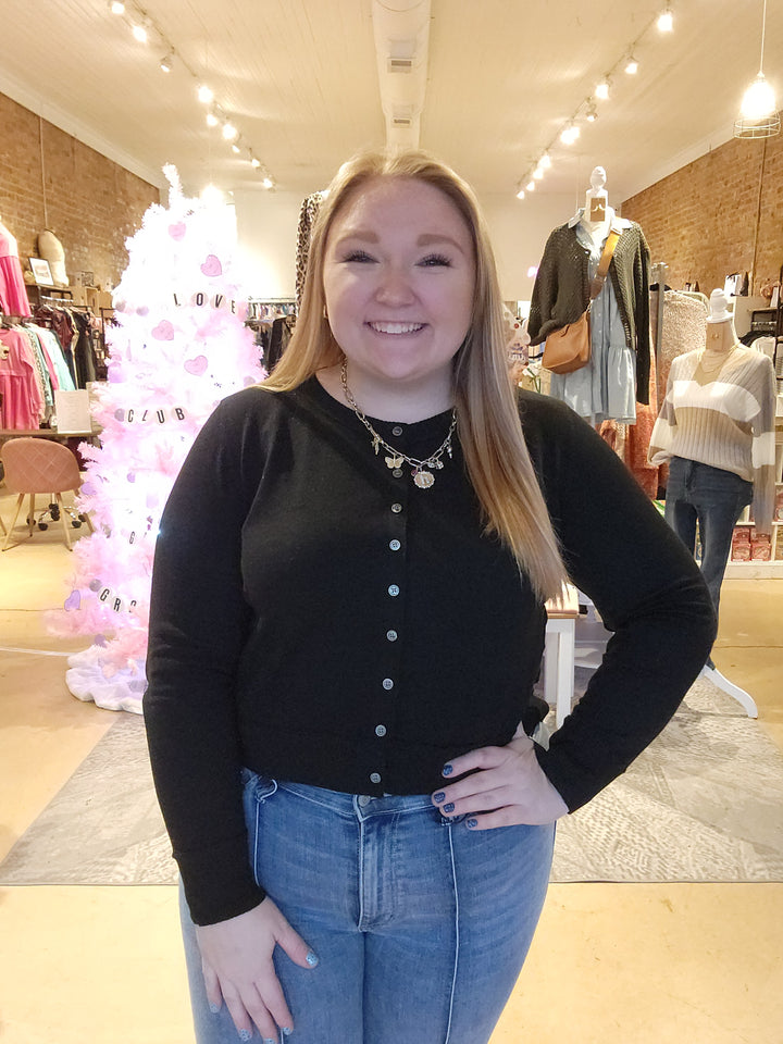 Button Front Black Cardigan