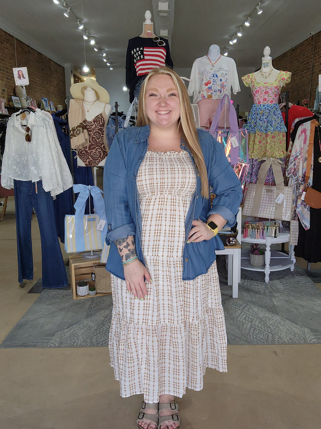 Plaid Smocked Tiered Midi Dress