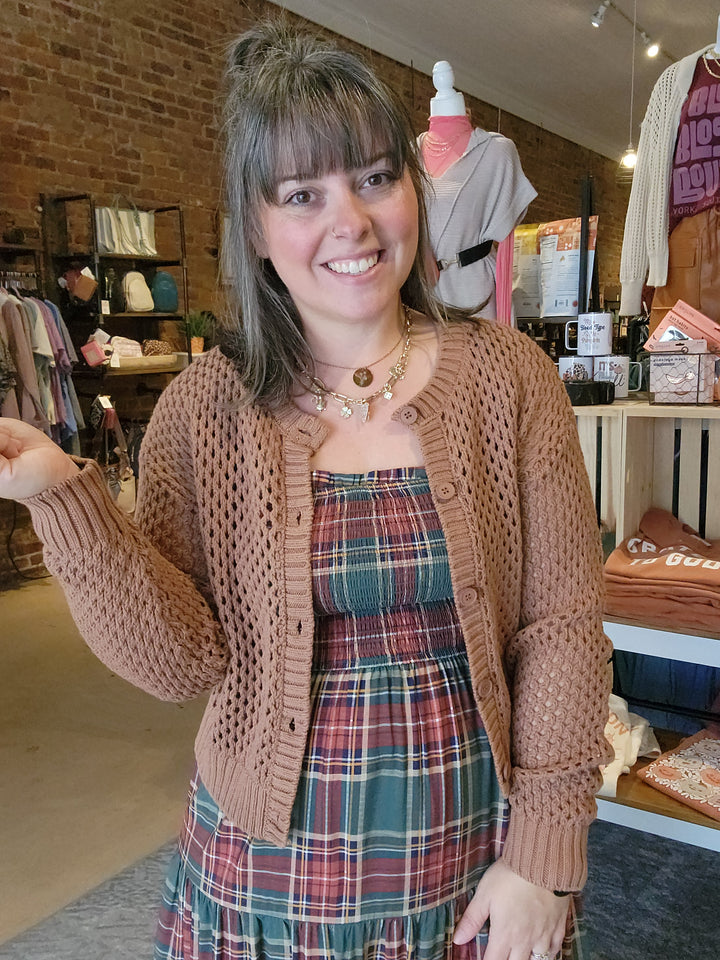 Open Weave Button Up Cardigan