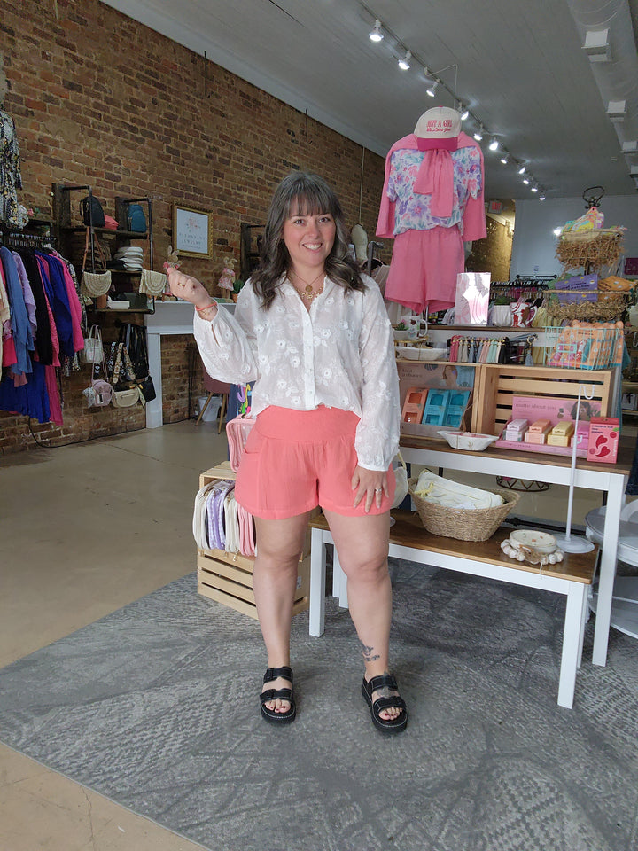 Coral Smocked Waist Shorts