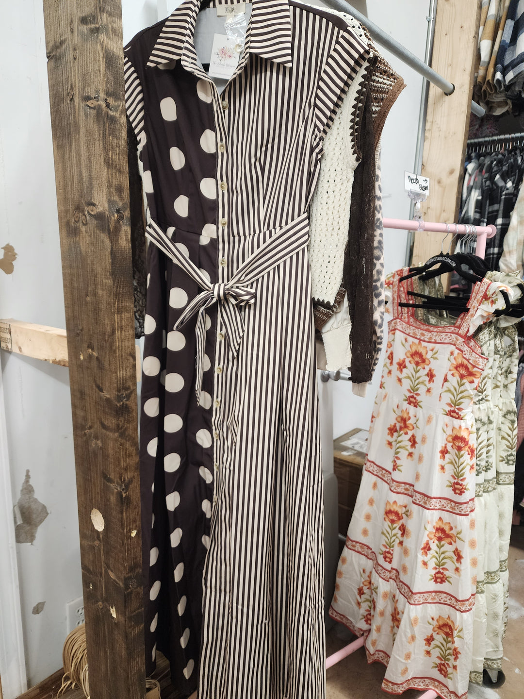 Contrast Dot Stripe Shirt Dress