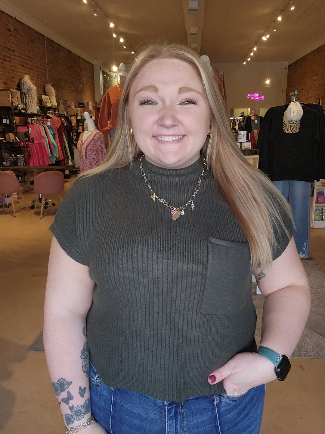 Mock Neck Mom Crop Sweater