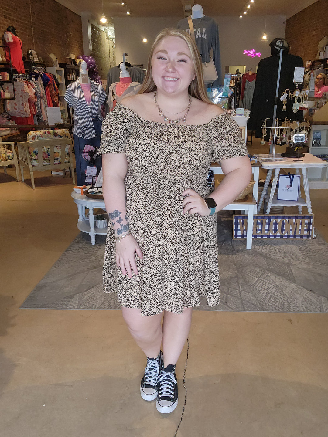 Smocked Chiffon Leopard Dress