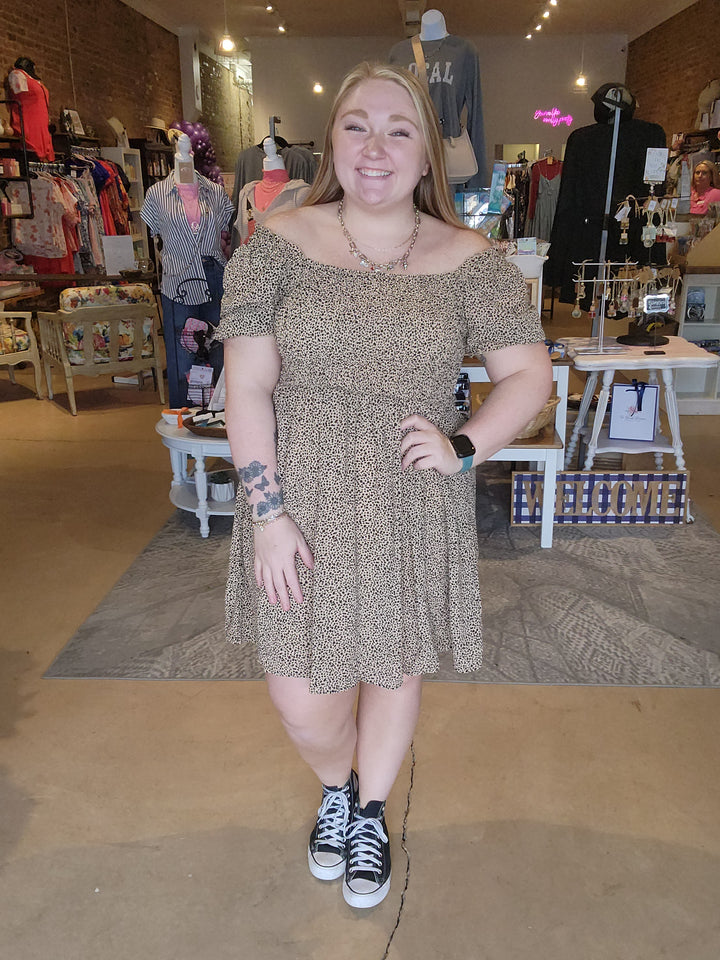Smocked Chiffon Leopard Dress