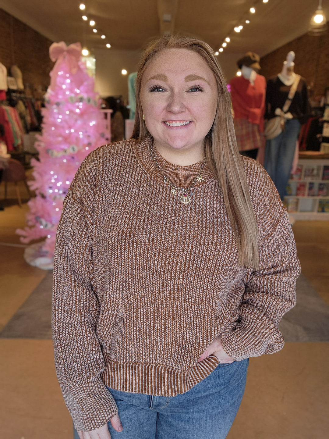 Brown Mock Neck Sweater