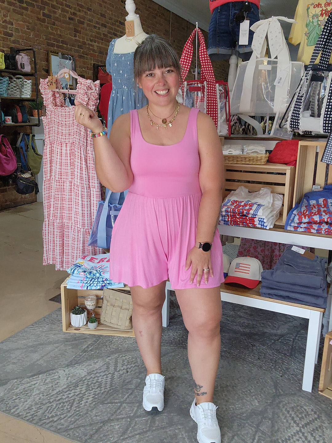 Candy Pink Double Lined Tank Romper