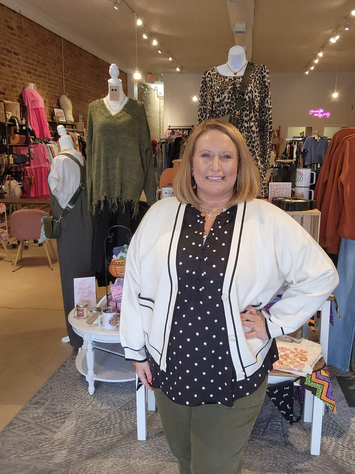 White Cropped Varsity Sweater