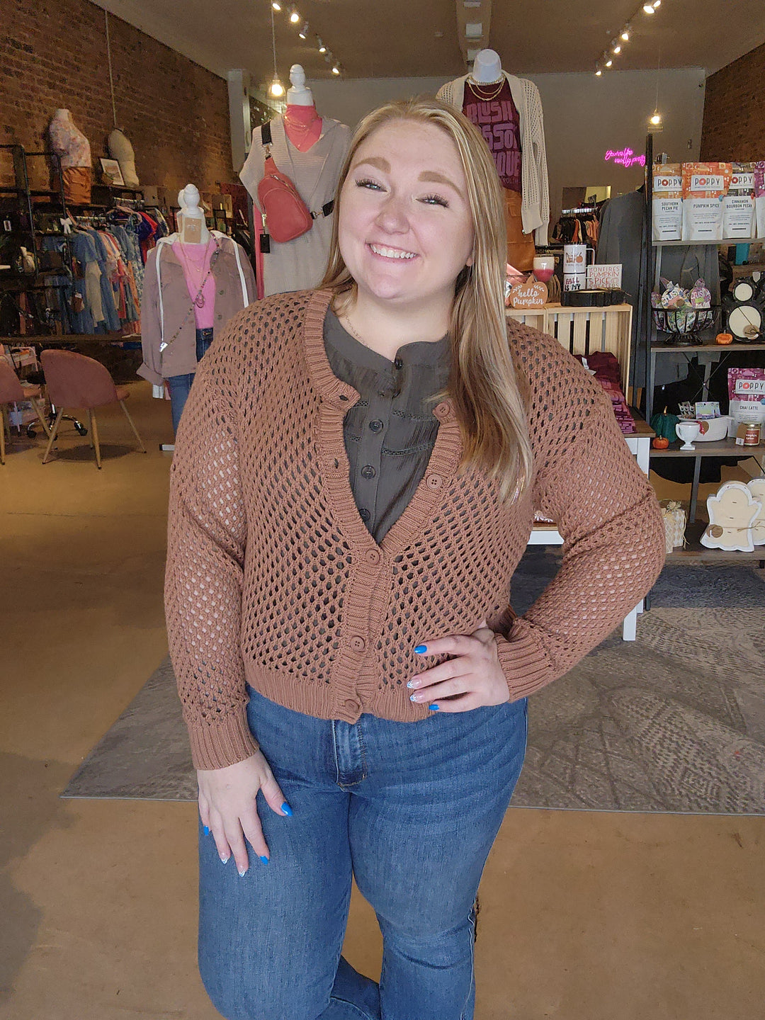 Open Weave Button Up Cardigan