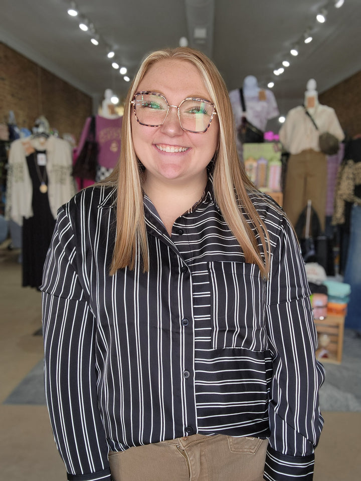 Black and White Stripe Button Down Tunic Top