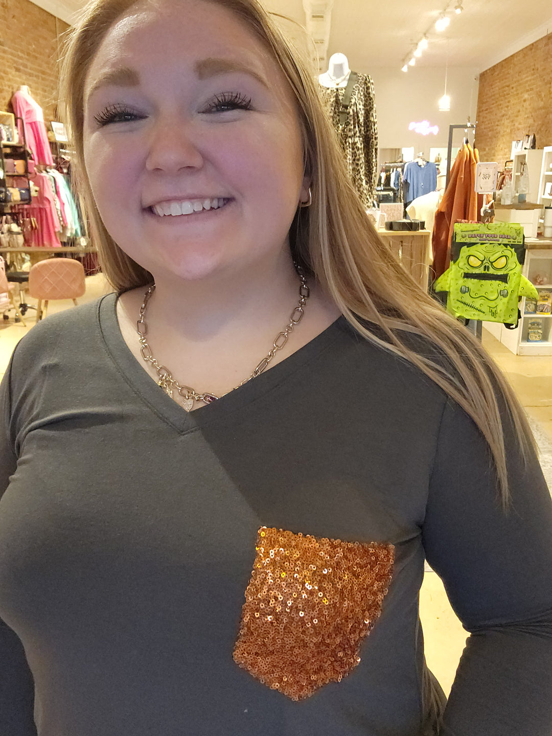 Sequin Pocket Long Sleeve Tee