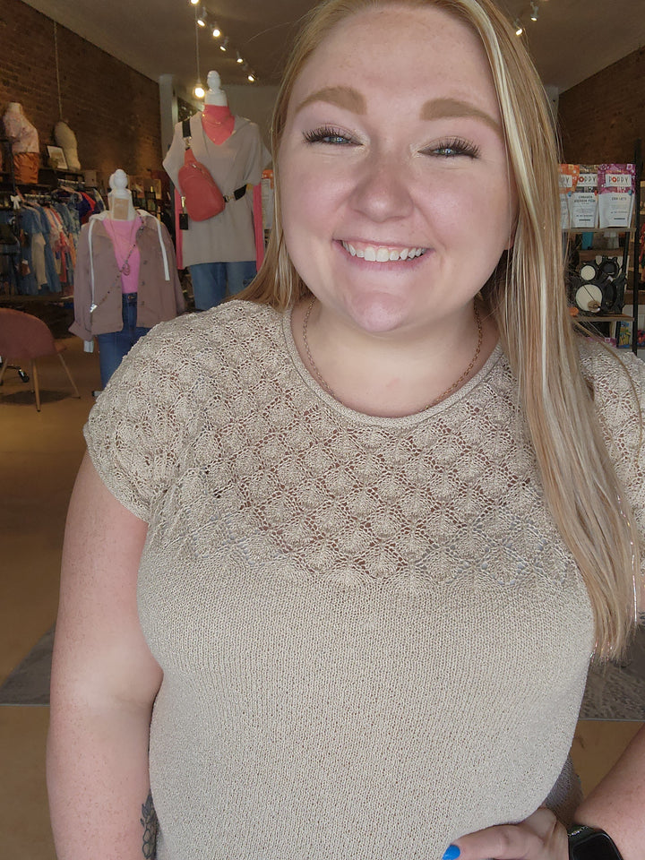 Eyelet Yoke Knit Top