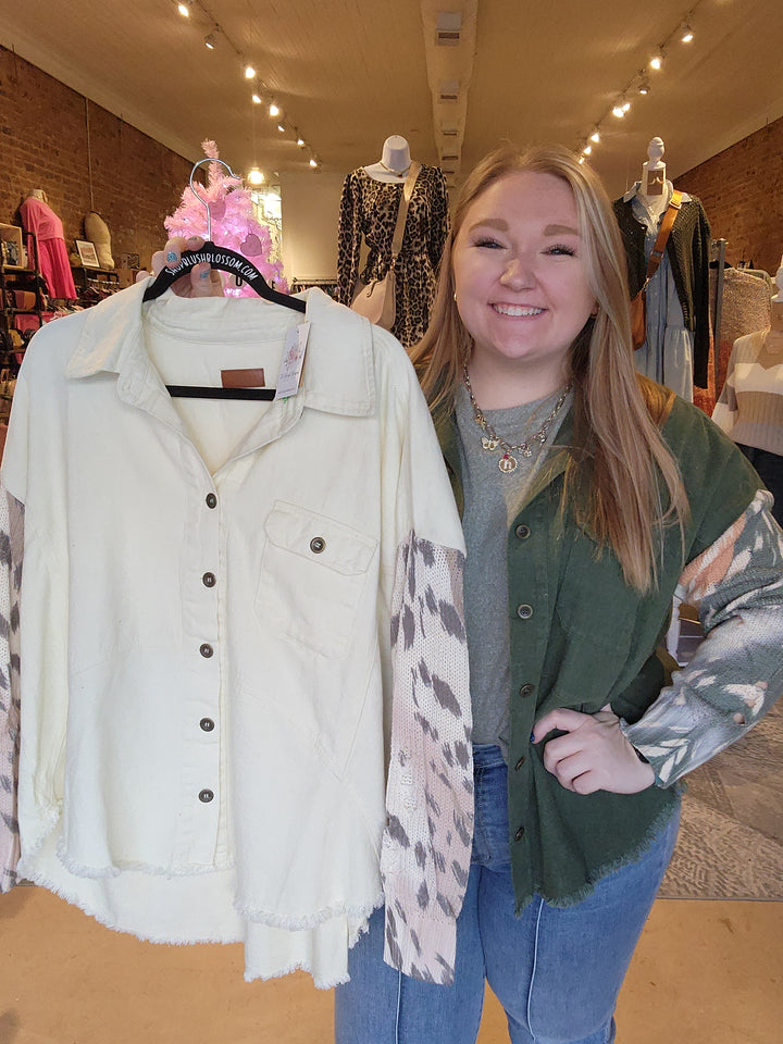 Knit Sleeve Denim Shacket