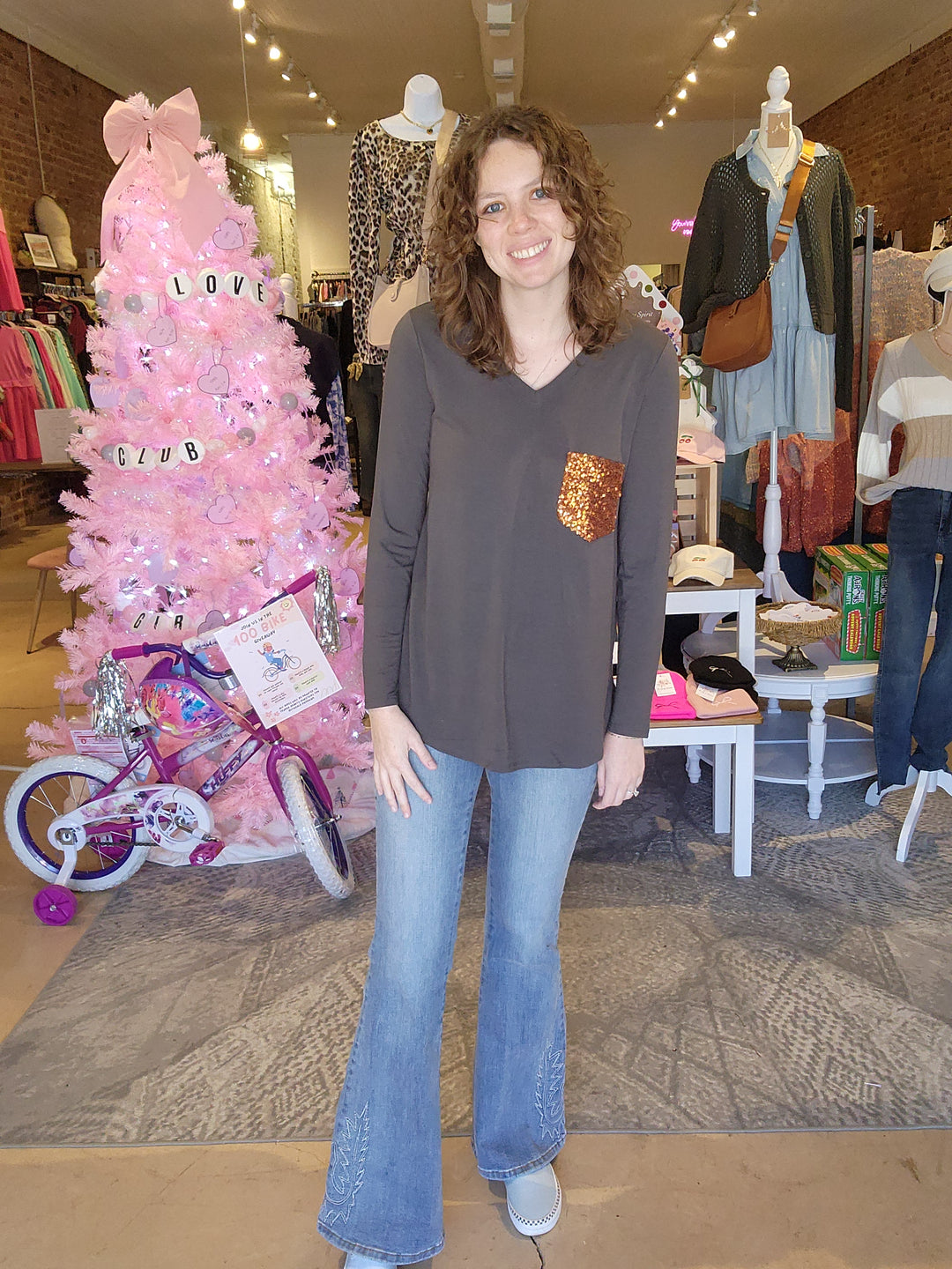 Sequin Pocket Long Sleeve Tee