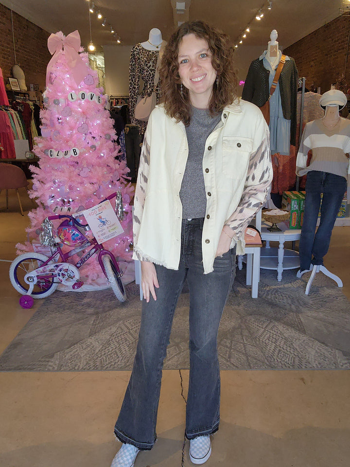 Knit Sleeve Denim Shacket