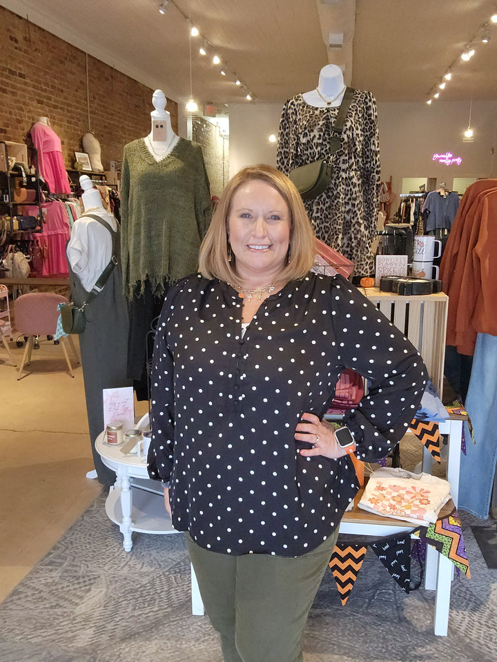 Plus Polka Dot Henley Blouse