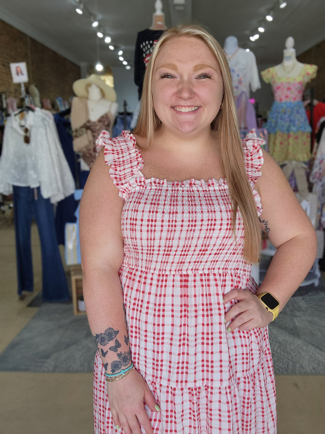 Plaid Smocked Tiered Midi Dress