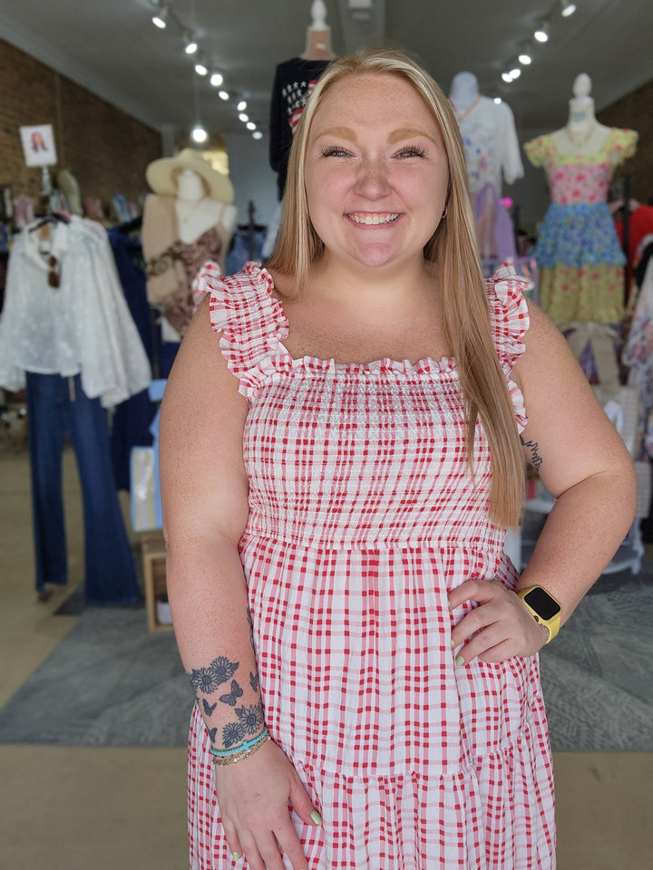 Plaid Smocked Tiered Midi Dress