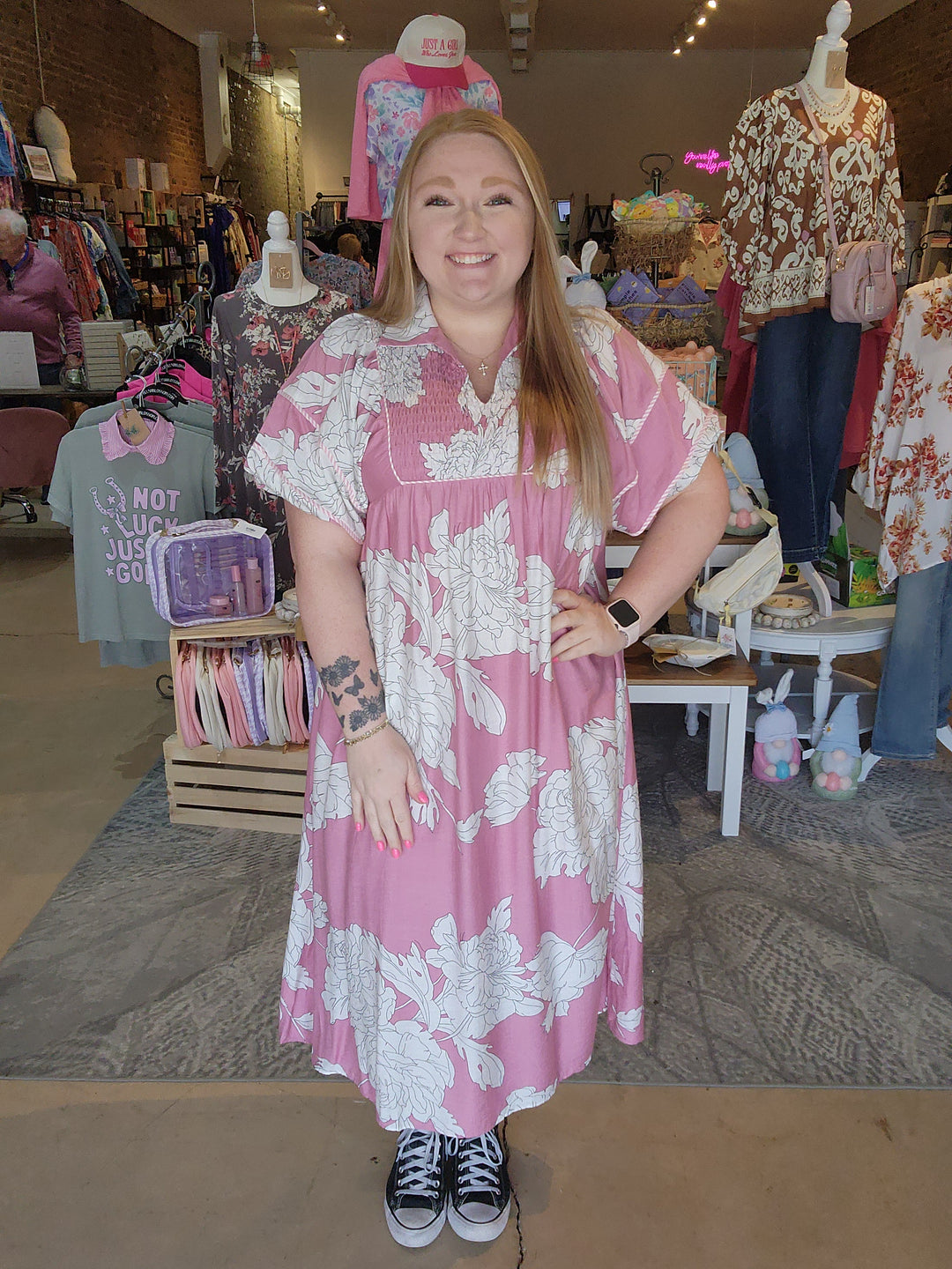Floral Puff Sleeve Midi Dress