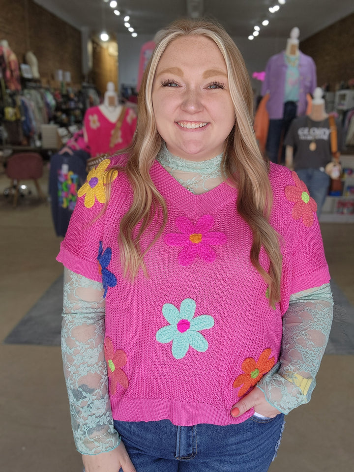 Crochet Flower Open Weave Top