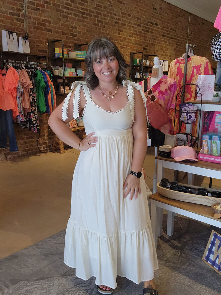 Scallop Eyelet Midi Dress