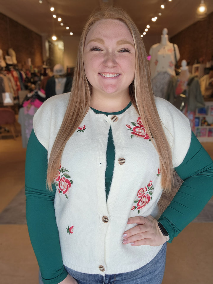 Drop Shoulder Rose Sweater Vest