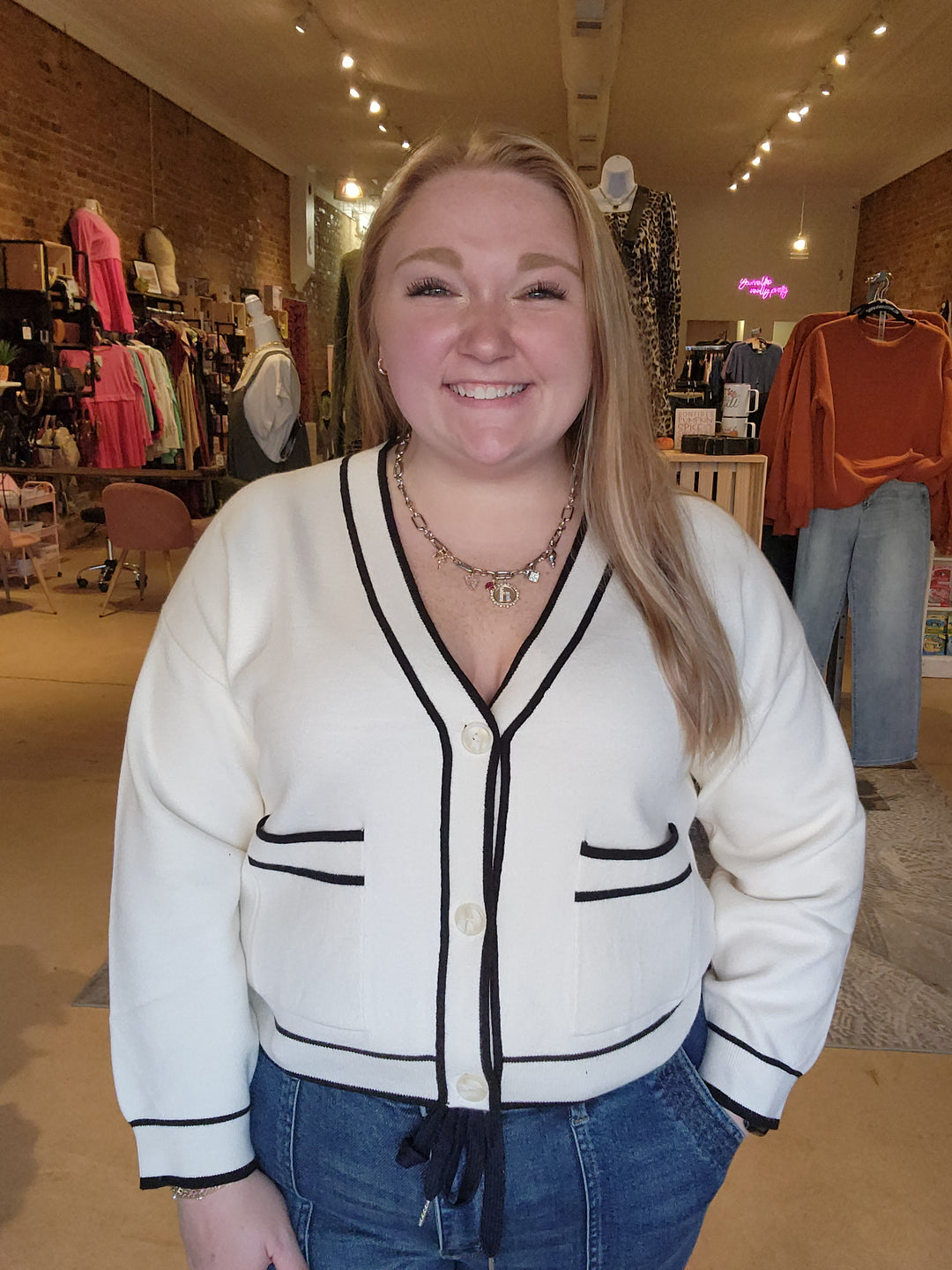 White Cropped Varsity Sweater