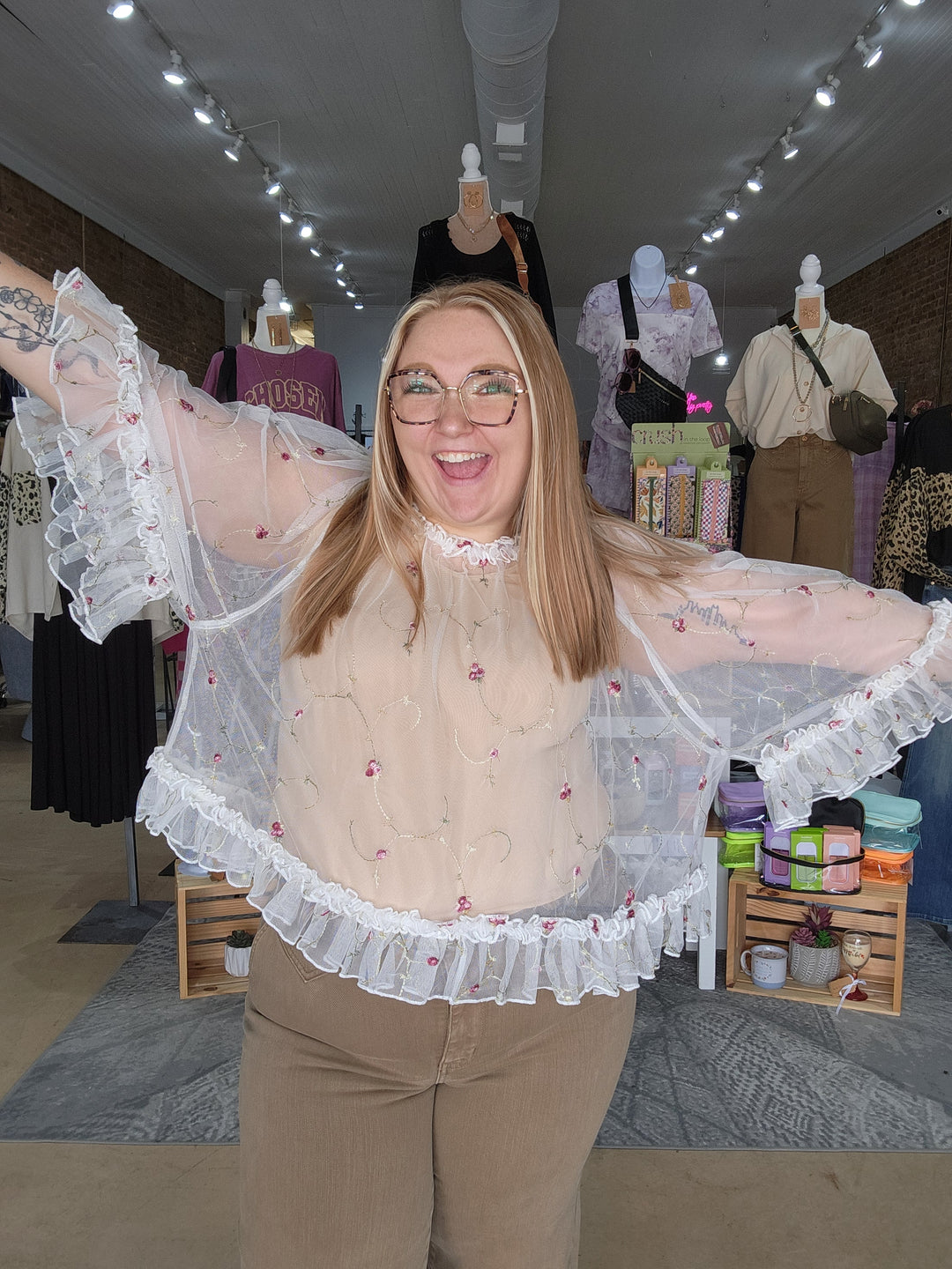 Floral Embroidered Tulle Top