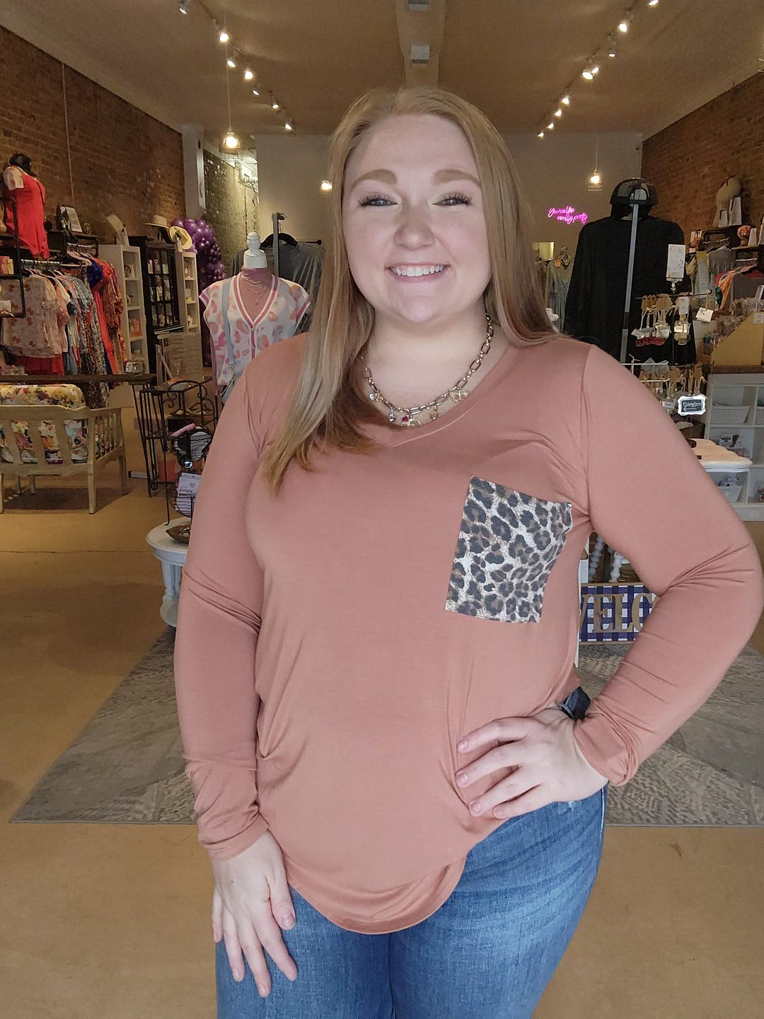 Leopard Pocket Long Sleeve Tee