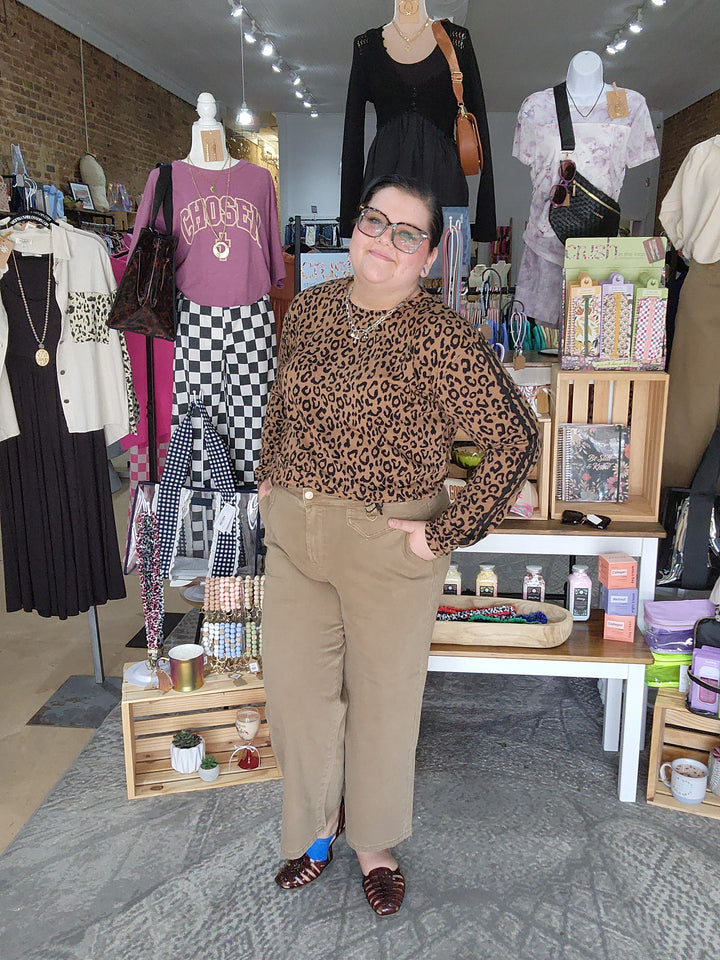 Leopard Long Stripe Sleeve Top