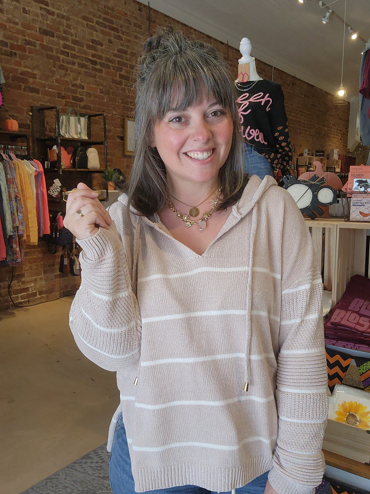 Striped Chenille Feel Hooded Pullover