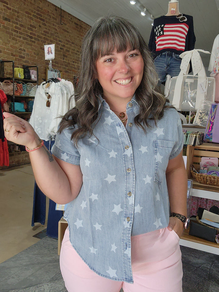 Chambray Star Button Up Top