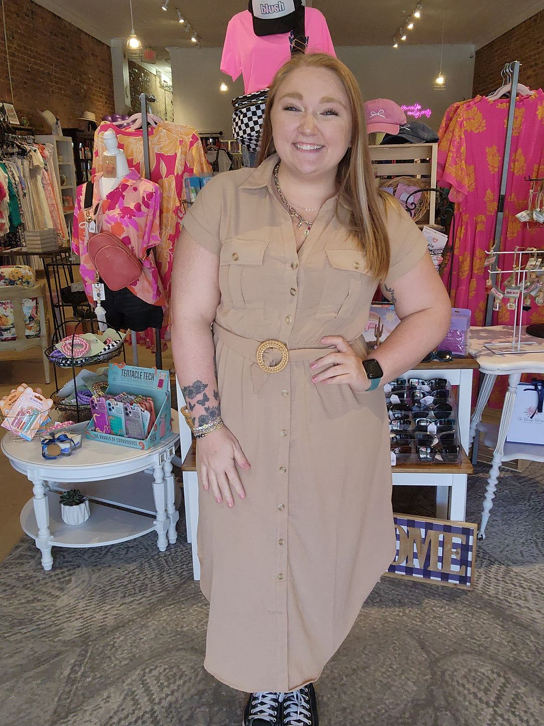 Belted Button Up Dress