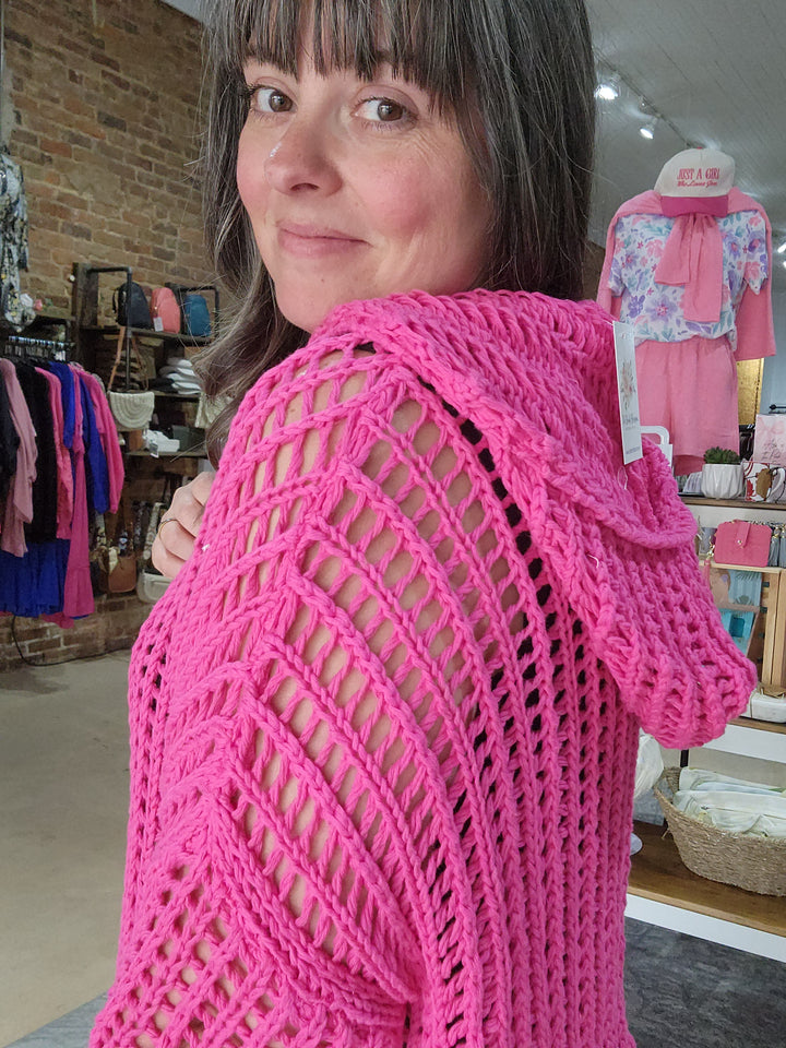 Drop Shoulder Open Weave Hoodie